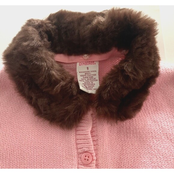 Gymboree Pink Cardigan Sweater Girls Sz 9 Faux Fur Collar Giraffe Club Y2K VTG - Picture 2 of 5